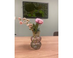 Vaas Triobol | Glas | Drie kleuren | groen roze geel | ribbel glas | 13x13x20cm