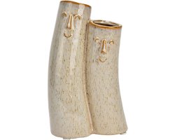 Vaas van keramiek/beige (B/H/D) 11x18x7cm/gezicht/paar