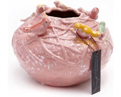 Vaas - Villa Pottery - Decoratie - Woondecoratie - Waterdicht - Porselein - Lieve 1_2 Pink 9 Birds
