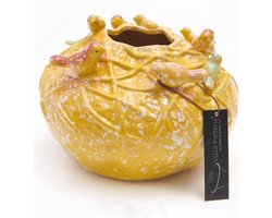 Vaas - Villa Pottery - Decoratie - Woondecoratie - Waterdicht - Porselein - Lieve 1_2 Yellow 9 Birds