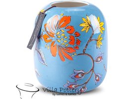 Vaas - Villa Pottery - Porselein - Decoratie - Woondecoratie - Waterdicht - Moederdag - Happy Flowers 1 Blue