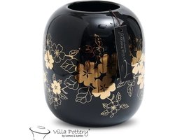 Vaas - Villa Pottery - Porselein - Waterdicht - Decoratie - Woondecoratie - Moederdag - Happy Flowers 1 Black Gold