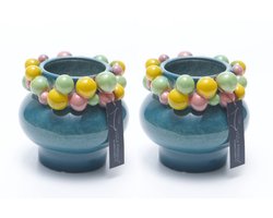 Vaas - Villa Pottery - Woondecoratie - Decoratie - Voorjaar - Porselein - Waterdicht - Piccadilly 2 Blue, 2 stuks