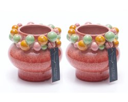 Vaas - Villa Pottery - Woondecoratie - Decoratie - Voorjaar - Porselein - Waterdicht - Piccadilly 2 Framboise , 2 stuks