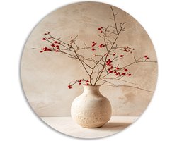 Vaas wanddecoratie rond - Object wandcirkels - Muurdecoratie rond Takken - Wanddecoratie klassiek - Schilderij forex - Woonkamer accessoires muurcirkel forex 40x40 cm