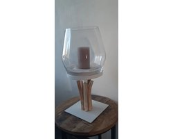 vaas/kaarshouder Linde luxe met drijfhout. kerstgeschenk.wit.kaars.theelicht.