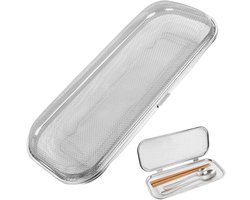 Vaatwasser Mand Klein - Flessenonderdelen Houder - Roestvrij Staal 304 Mesh - Vergrendelbaar Deksel - Zilver Kleur - 1 Stuk - Voor Babyflesjes En Bestek