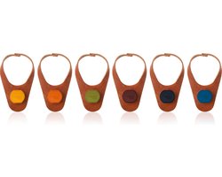 Vacu Vin Flesmarker en stopper - Leer - set van 6
