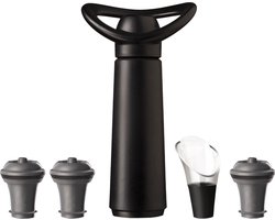Vacu Vin Wine Saver Concerto Zwart | Vacuüm Wijnpomp | 3 Vacuum Wine Stoppers, 1 Crystal Server