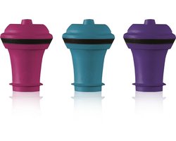 Vacu Vin Wine Stoppers | Set van 3 Vacuüm Wijnstoppers | Roze, Blauw, Paars