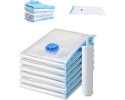 Vacuümzakken voor kleding, 6 stuks, 60 x 80 stuks, vacuümzakken, kleding met handpomp, vacuümzakken voor dekbedden, reizen, vacuümzakken voor kleding, dekbedden, beddengoed