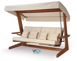 Vadi Concept Luna 2600 Premium Houten Schommelbank - Beige - Massief Iroko Hardhout - Verstelbare Rugleuning & Bedfunctie