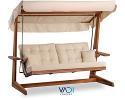 Vadi Concept SIA 2400 Houten Schommelbank - Beige - Massief Iroko Hardhout - Verstelbare Rugleuning & Bedfunctie