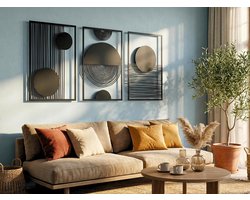 VAILLA 3-delige boho wanddecoratie hout 90x45 cm, geometrische 3D muurdecoratie voor woonkamer interieur