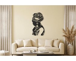 VAILLA Afrikaanse Vrouw Wanddecoratie Hout 3D – Muurdecoratie Woonkamer – 67 x 125 cm