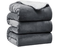 VAIVE Luxe Sherpa Fleece Deken 220x240 cm - Superzacht - Plaid voor Bank, Bed of Woonkamer Decoratie - Dekens - Plaids - Dekentje – Grijs