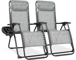 Vaive Luxe Tuinstoelen Duoset - Verstelbare Tuinstoel en Ligstoel - 30°-90° Verstelbaar - Tuin - Metaal - Grijs