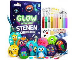 Vaive Stenen Schilderen 61-delig – Glow in the Dark Happy Stones – Knutselen - Knutselset voor Meisjes & Jongens - Knutselpakketten