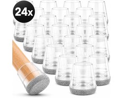 Vaive Stoelpoot Beschermers Rond met Vilt – 24 Stuks – Stoelpootdoppen Ø24-30 mm – Vloerbescherming voor Stoelen - Grijs