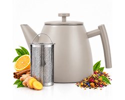 Vaja® Theepot Juliette Beige - Met filter - Theekan - Dubbelwandig - RVS - Theekan - 1.2L