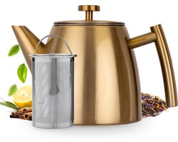 Vaja® Theepot Juliette Goud - Theepot - Theepot met filter - Theekan - Theepot Dubbelwandig - RVS Theekan - 1 Liter