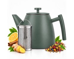 Vaja® Theepot Juliette Groen - Met Filter - Theekan - Dubbelwandig - RVS Theekan - 1.2 Liter