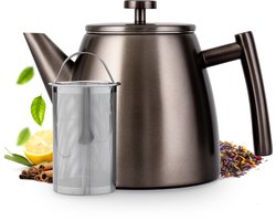 Vaja® Theepot Juliette Gun Metal - Theepot - Theepot met filter - Theekan - Theepot Dubbelwandig - RVS Theekan - 1.2 Liter
