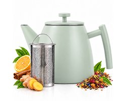 Vaja® Theepot Juliette Mint Groen - Theepot - Theepot met filter - Theekan - Theepot Dubbelwandig - RVS Theekan - 1.2 Liter