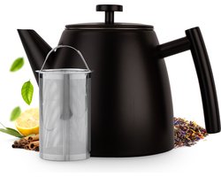 Vaja® Theepot Juliette Zwart - Theepot - Theepot met filter - Theekan - Theepot Dubbelwandig - RVS Theekan - 1 Liter