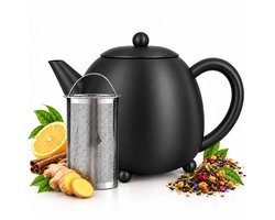 Vaja® Theepot Lara - Zwart - Theepot met filter - Theekan - dubbelwandig - RVS Theekan - 1,4 Liter
