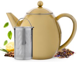 Vaja® Theepot Valerie Goud - Theepot - Theepot met filter - Theekan - Theepot dubbelwandig - Theepot met warmhouder - RVS Theekan - 1,2 Liter