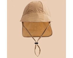 Vakantie Zonnehoed Nekflap Beige / Zand – Zomerhoedje + stopper - Opvouwbaar | Baby – Peuter – Kinderen | 2 – 5 jaar | UV Werend | Verstelbaar | Zonneklep – Nek Beschermd | Strandhoedje - Zomer Accessoire | Voor op fiets of onderweg! | DH Collection