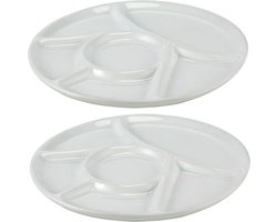 Vakjesbord - 2x - wit - 23 cm - 6 vakjes - fondue/gourmet/bbq bord - Dinerborden - Fonduebord - Gourmetbord - Barbecuebord