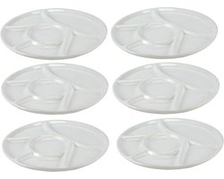 Vakjesbord - 6x - wit - 23 cm - 6 vakjes - fondue/gourmet/bbq bord - Dinerborden - Fonduebord - Gourmetbord - Barbecuebord