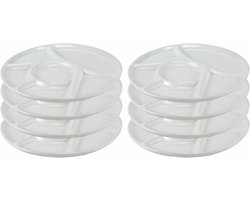 Vakjesbord - 8x - wit - 23 cm - 6 vakjes - fondue/gourmet/bbq bord - Dinerborden - Fonduebord - Gourmetbord - Barbecuebord