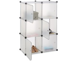 vakkenkast - 105 x 70 x 35 cm - 6 vakken met deuren - handgrepen - schoenenkast - transparant