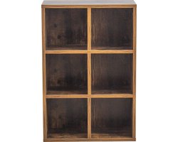 Vakkenkast 6 open vakken opbergkast - dvd/cd kast - boekenkast - wandkast - bruin
