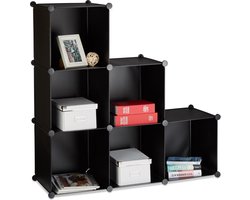 vakkenkast - 6 vakken - room divider - kunststof - boekenkast - zwart