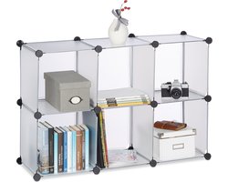 vakkenkast - 65 x 96 x 32 cm - 6 vakken - klikverbindingen - kunststof - boekenkast - transparant
