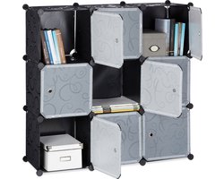 vakkenkast - 95 x 95 x 32 cm - 9 vakken - met deuren - kunststof - room divider - zwart