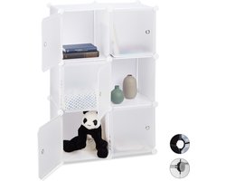 vakkenkast - 97,5 x 66 x 32 cm - 6 vakken met deuren - handgrepen - boekenkast - wit