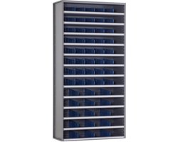 Vakkenkast, assortimentskast, magazijnkast met afmeting 198 x 100 x 40 cm. voor het opbergen en sorteren van o.a bouten, moeren, spijkers en zo meer. Perfect voor magazijn of garage.