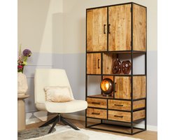 Vakkenkast Mangohout - Vakkenkast Sanne - Vakkenkast Industrieel 90 cm