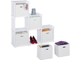 vakkenkast met manden - 6 vakken - 110 x 108 x 31 cm - staal en vlies - modulaire kast - wit