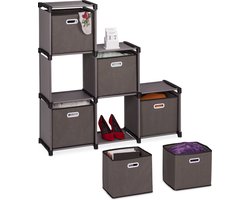 vakkenkast met manden - 6 vakken - 110 x 108 x 31 - modulair - grijs