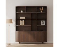 Vakkenkast Milla groot mangohout 185x45x220cm - Bruin - Japandi