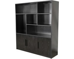 Vakkenkast zwart melamine kast 160cm Hanno boekenkast