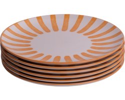 Valencia Dinerborden 6x — Wit met oranje streep | Aardewerk