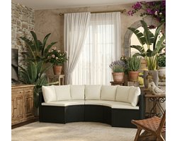 Valencia Polyrattan Loungeset 4-Delig met Kussens Zwart Tuin Loungeset Bankset Eethoek Tuinmeubelen Weerbestendig Polyrotan
