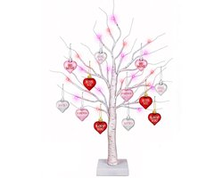 Valentijn decoratie - Valentijnsboom met lichtjes - 60cm - Verstelbare takken - Kleine kunstkerstboom met lampjes - hartjes decoratie - werkt op USB en batterijen - geschikt voor Valentijnsdag, jubilea, bruiloften, Nieuwjaar, enz.